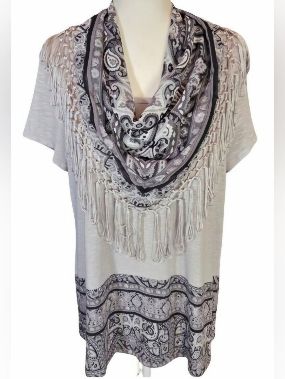 One World Live & Let Live Gray Space Dye Scarf Top Set M